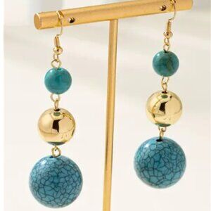 Vintage Boho-Chic Turquoise & Gold Resin Beads Dangle Earrings